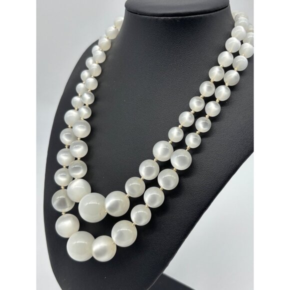 Vintage Lucite Beads, Pale Blue Moonglow, Double Strand Necklace, Sterling Clasp - Picture 3 of 9